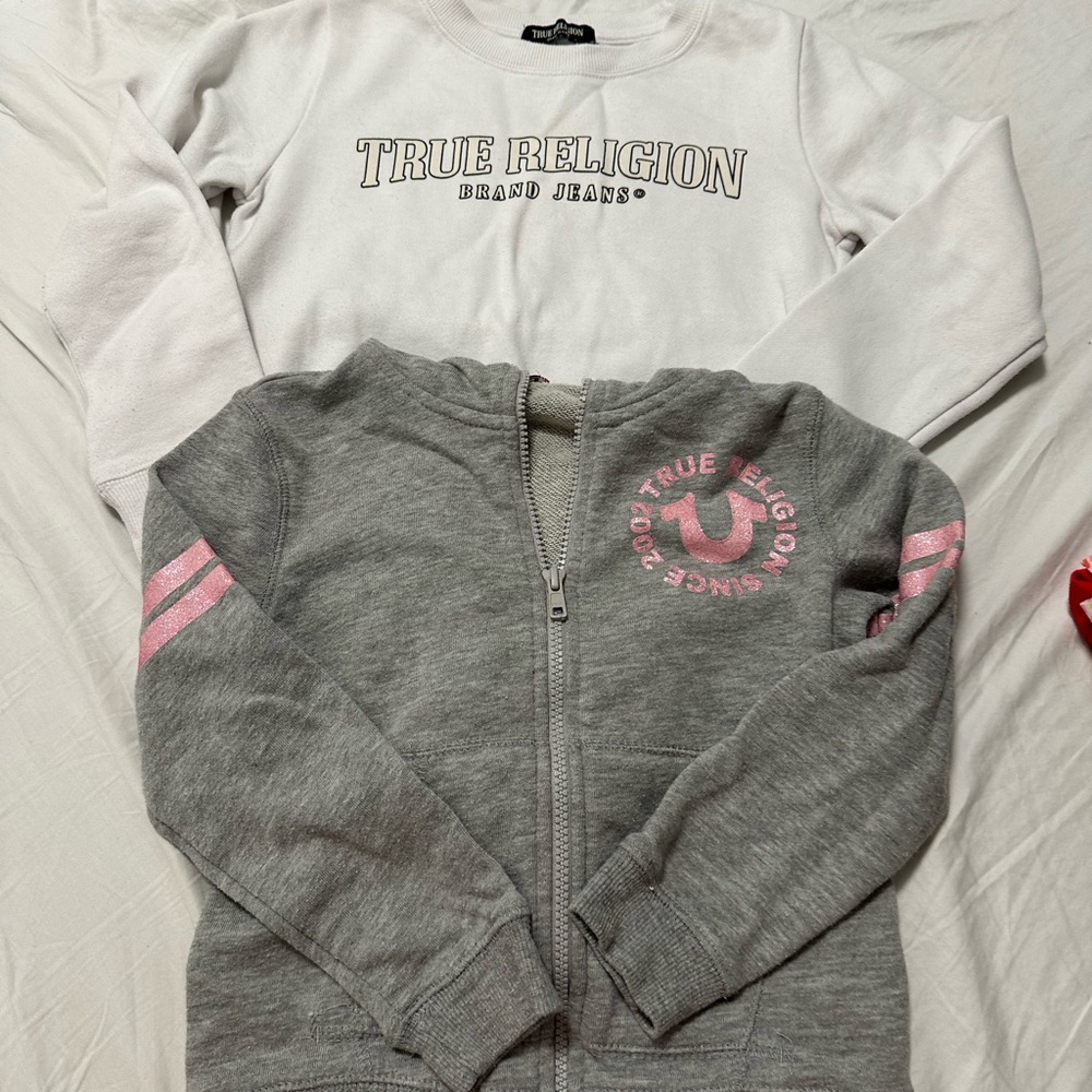 True Religion Heather Gray Hoodie with Pink Accents